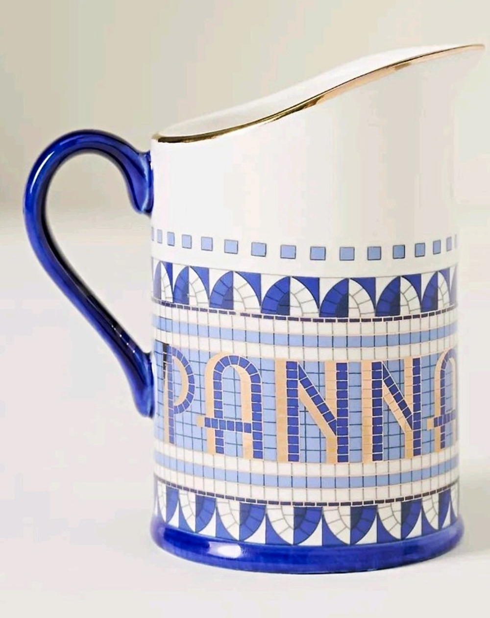 Anthropologie Bistro Tile Stoneware 24k Gold Accent Italia Creamer